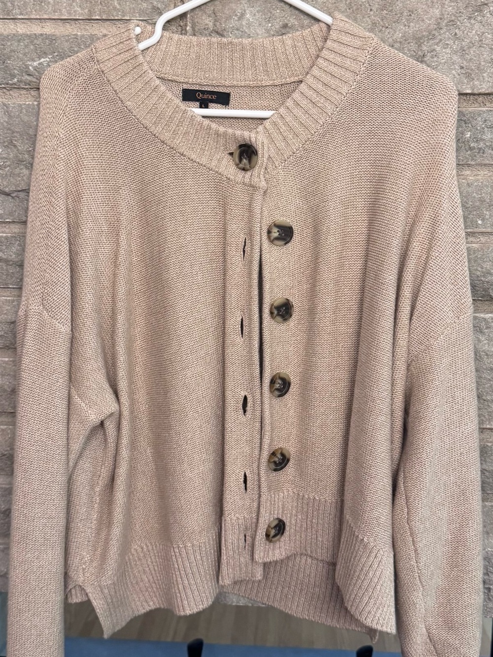 Quince Sandstone Beige Button-Front Cardigan
